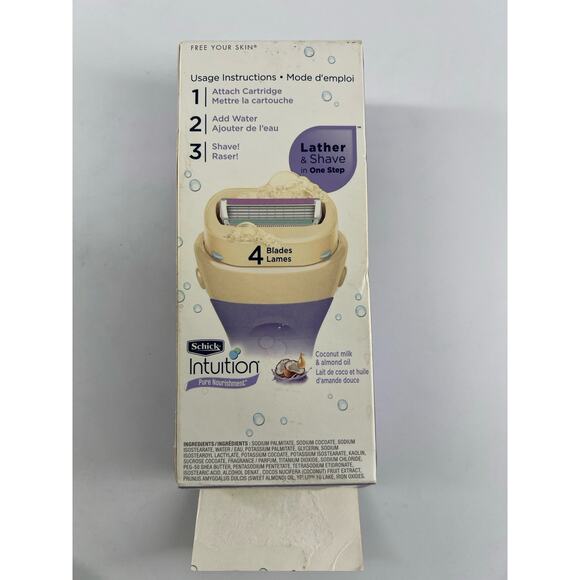 Schick Intuition Pure Nourishment Razor Handle + 2 Cartridges Coconut Milk New - Picture 3 of 3